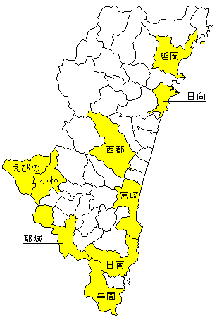 宮崎県の地図