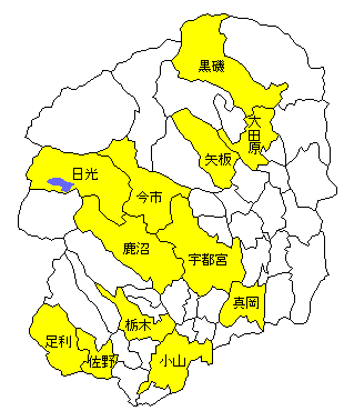 栃木県の地図